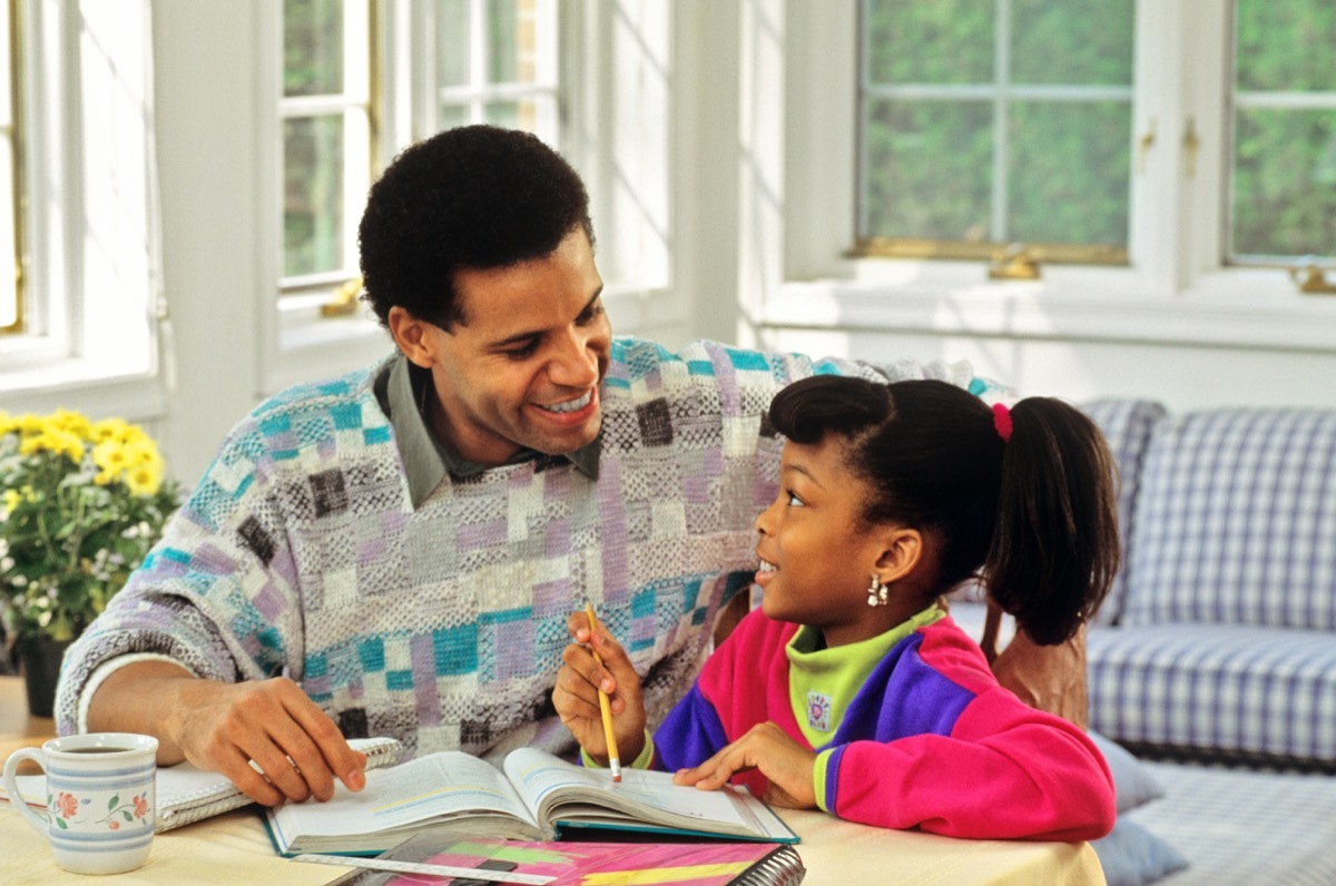 Father Helping His Daughter With Homework in the '90s 1990s Parents