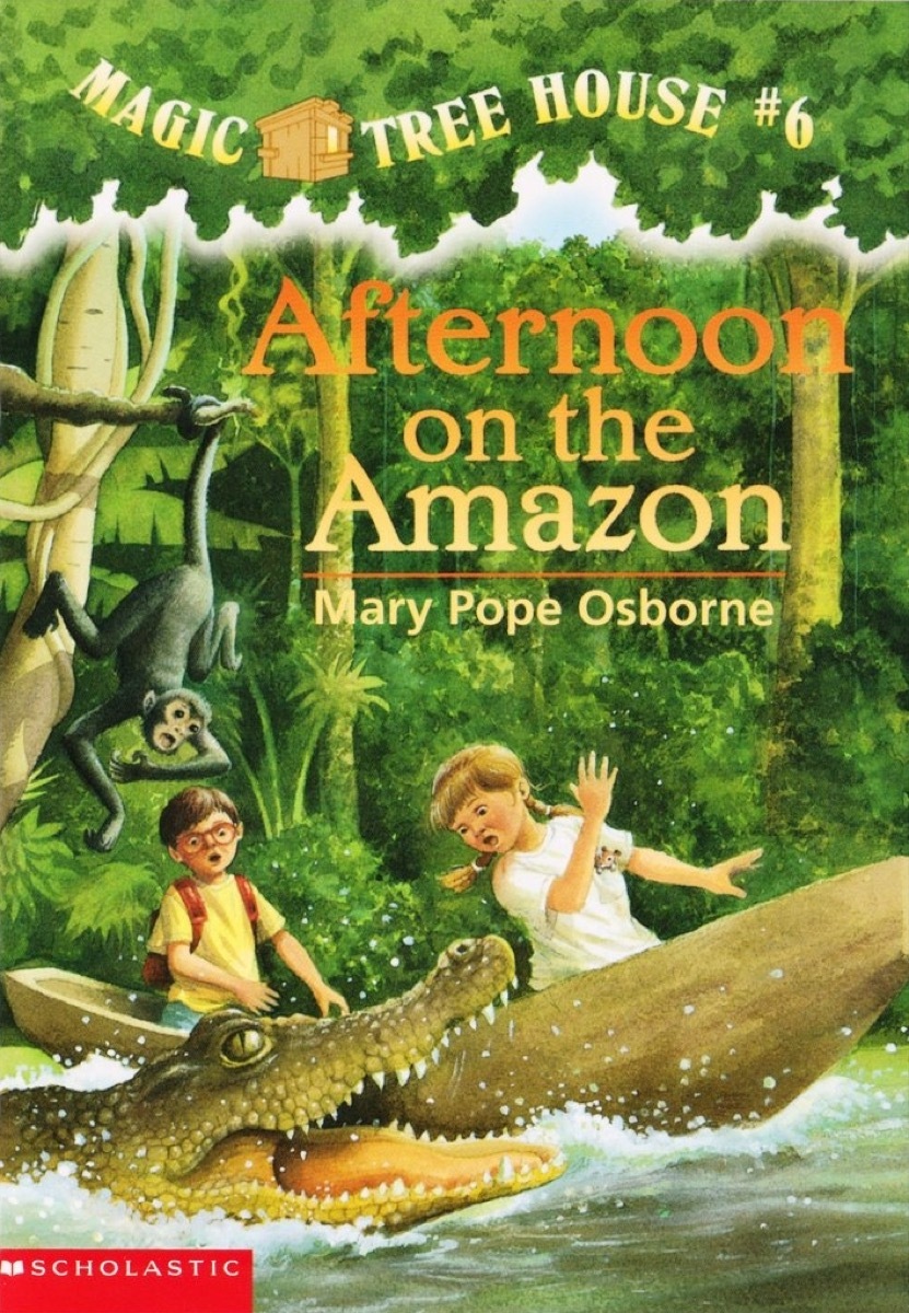 Afternoon on the Amazon AUTHOR: Mary Pope Osborne ILLUSTRATOR: Sal Murdocca SERIES: Magic Tree House ; book 6 LOCATION: FIC OSB (Series) Jack, Annie, and Peanut the mouse ride in a tree house to the Amazon rain forests, where they encounter giant ants, flesh-eating piranhas, hungry crocodiles, and wild jaguars.