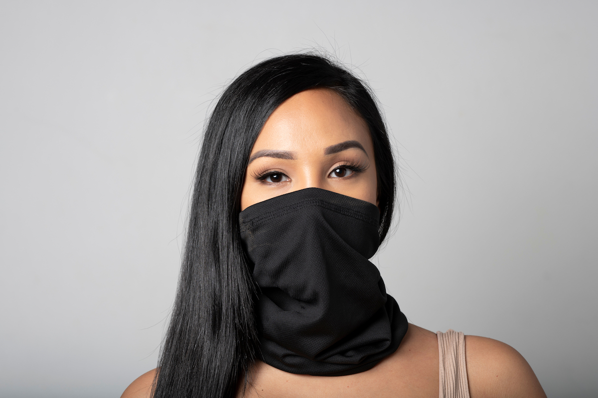 woman wearing a black gaiter.