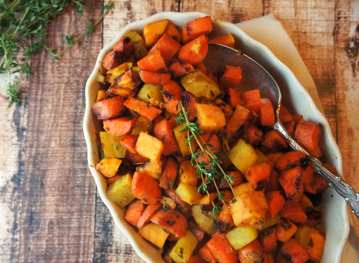 Grapefruit thyme glazed root veggies