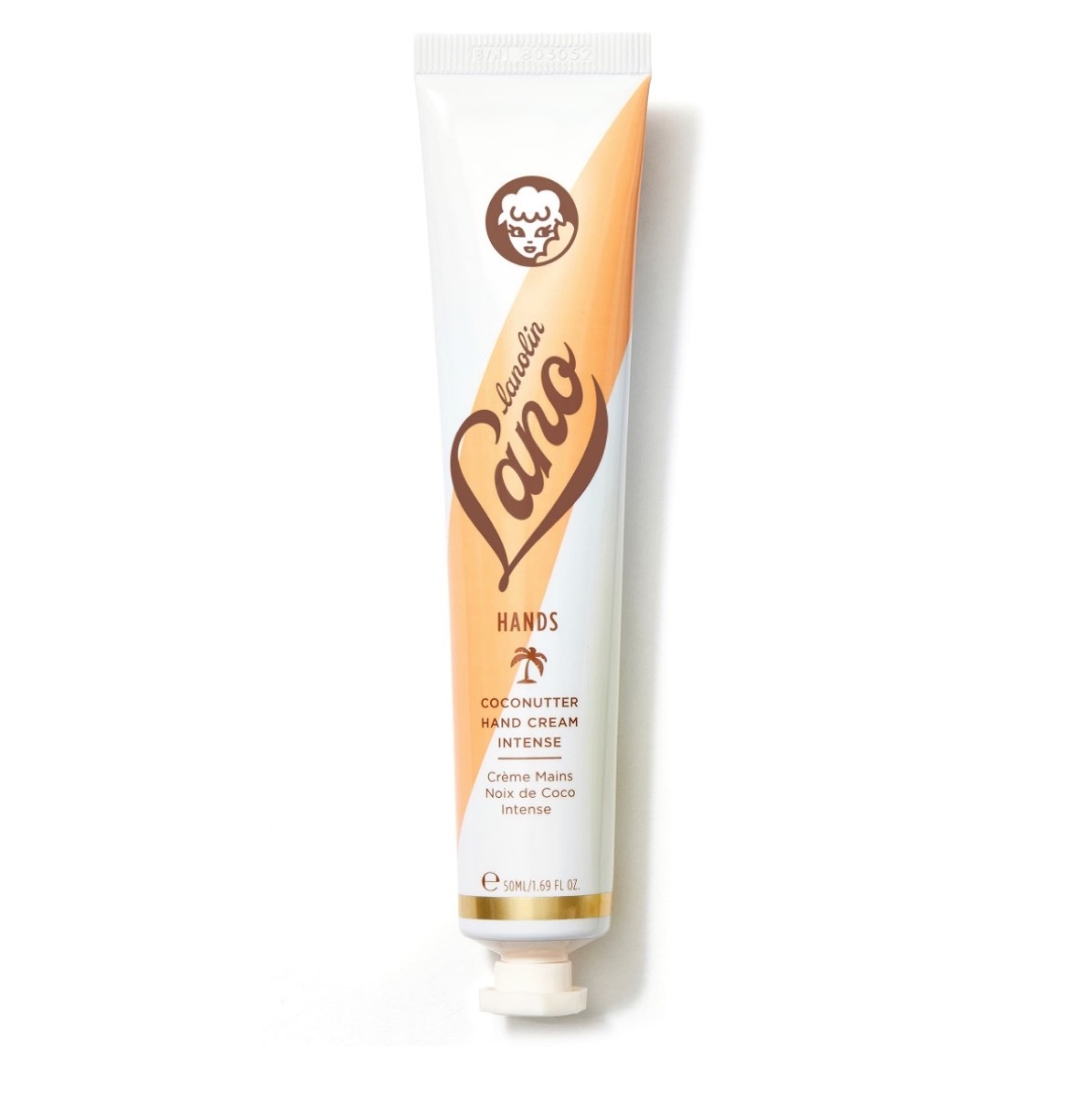 tube of coconut lanolin hand cream on white background