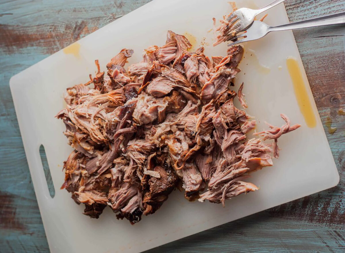 pulled pork on cutting board