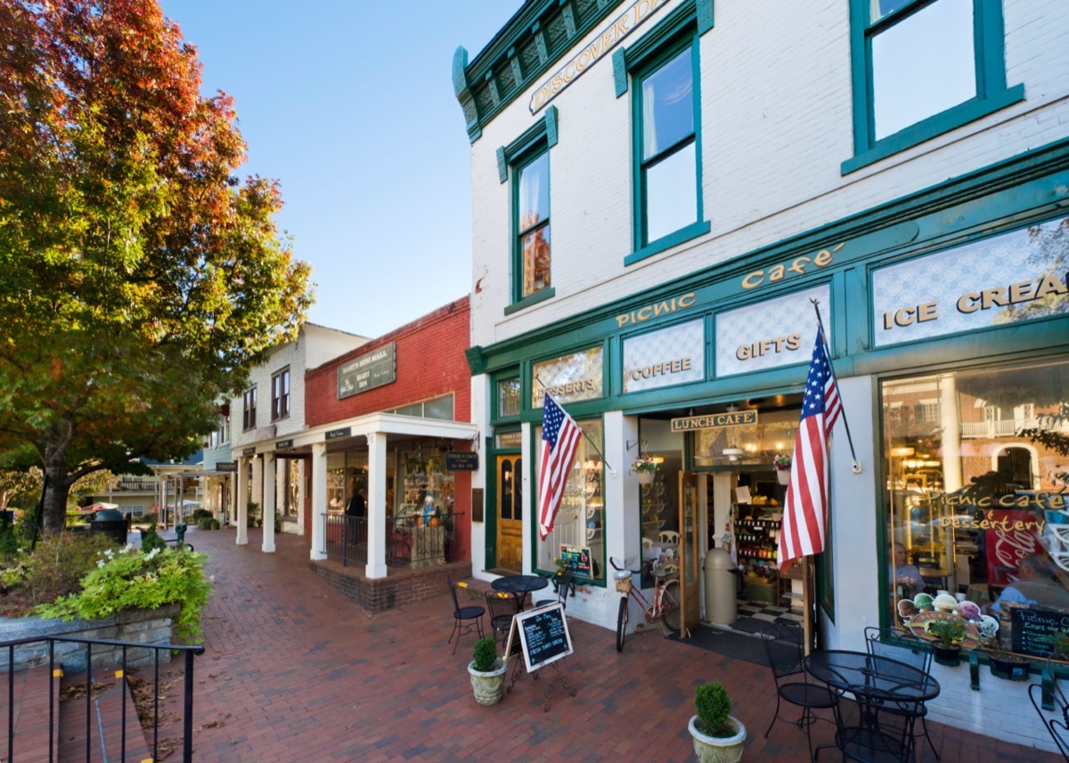 shops and a cafe on a main street