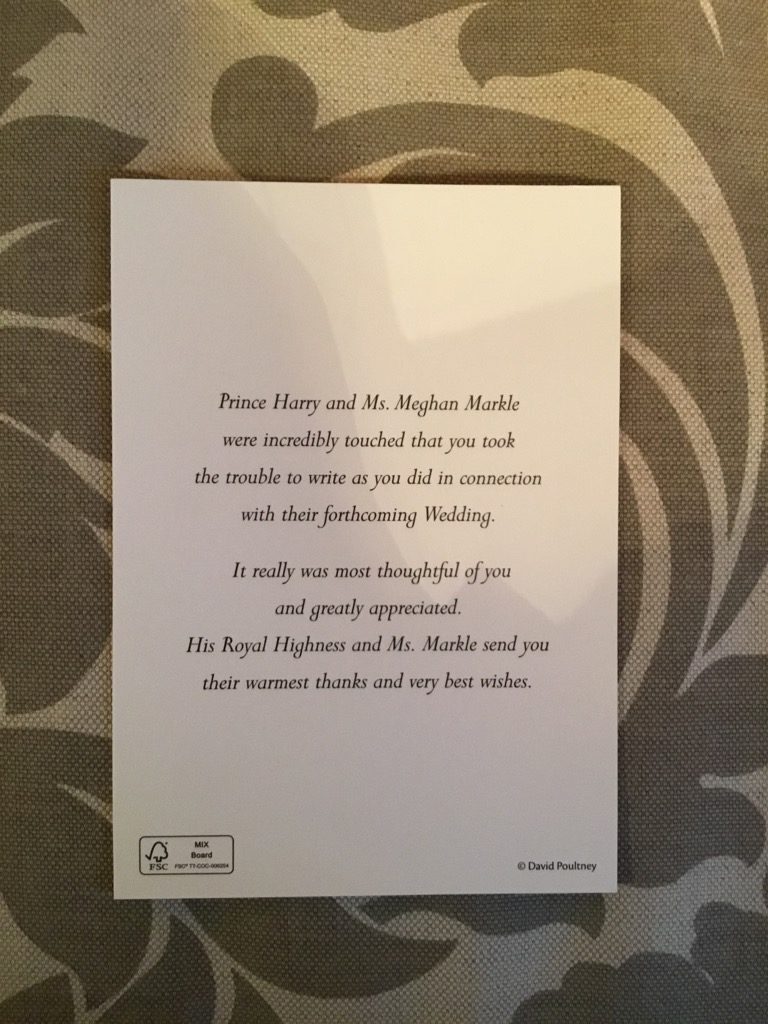 prince harry meghan markle letter of thanks