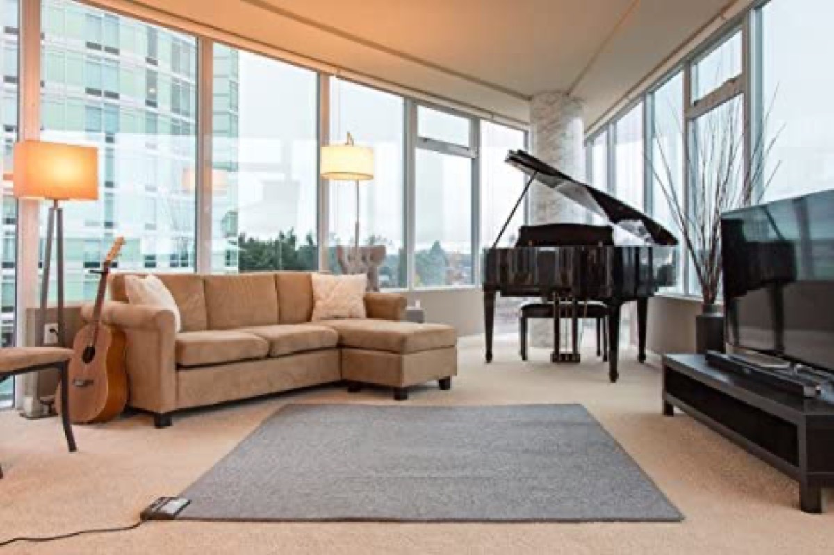 gray rug on floor in modern home