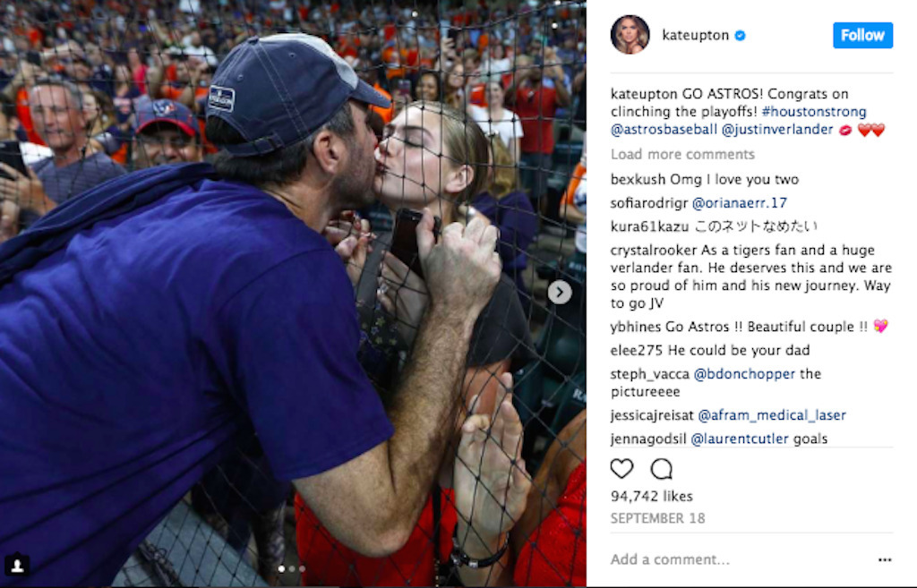 Instagram shot of Justin Verlander and Kate Upton at the World Series.