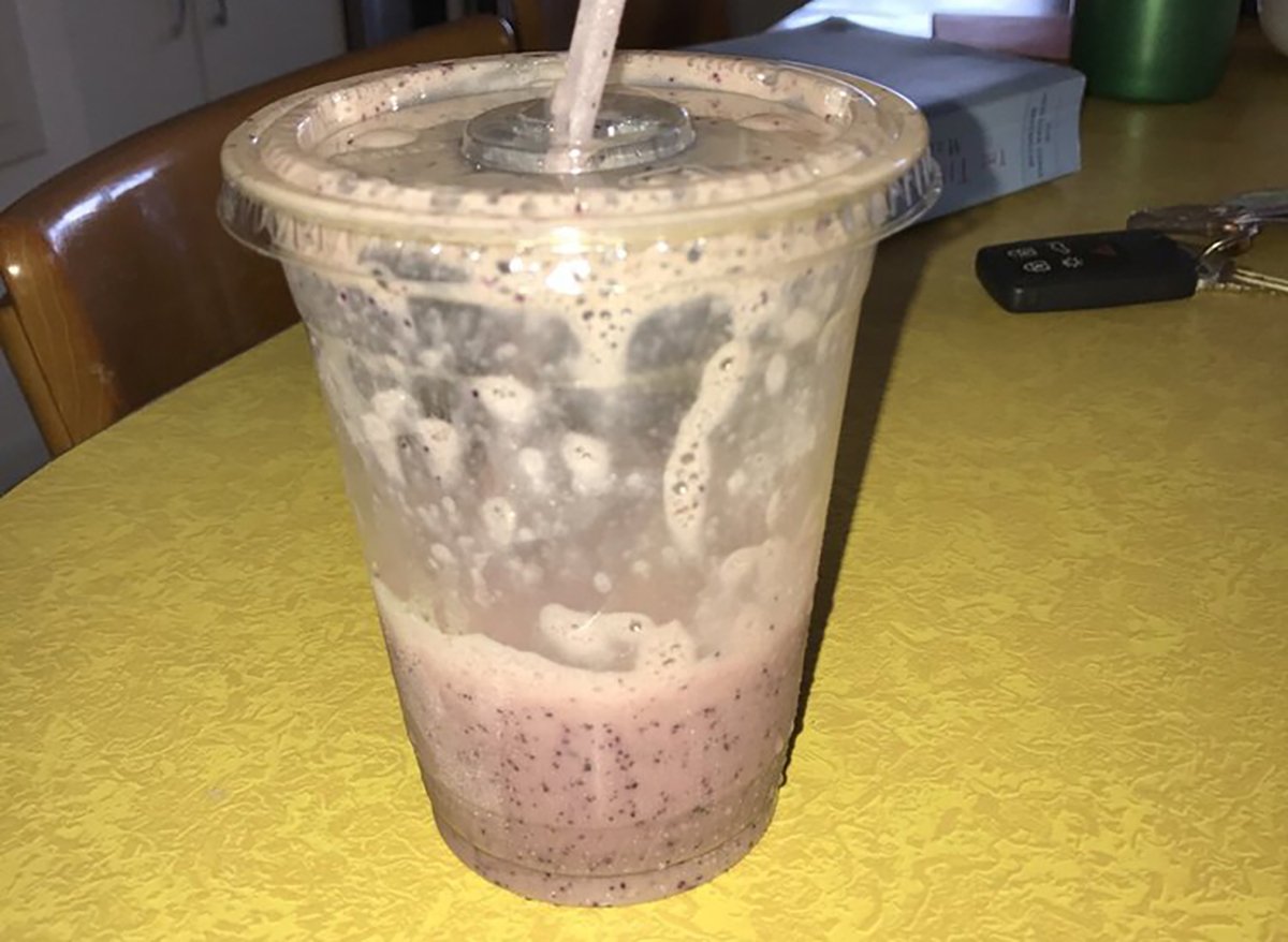 berry smoothie on kitchen table