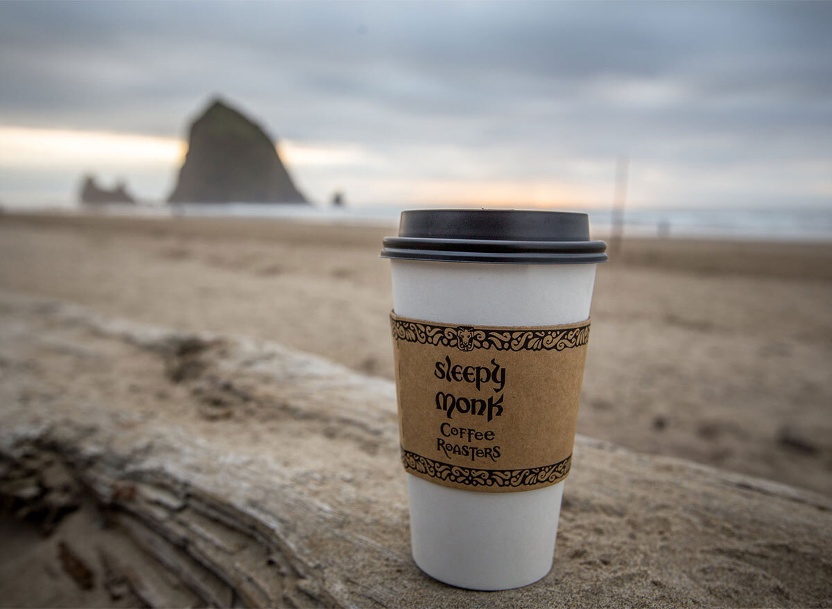 to go coffee cup on the beach