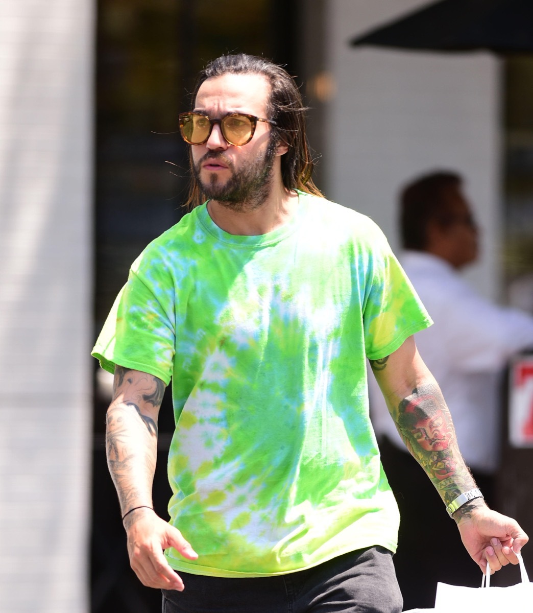 pete wentz wearing tie dye shirt