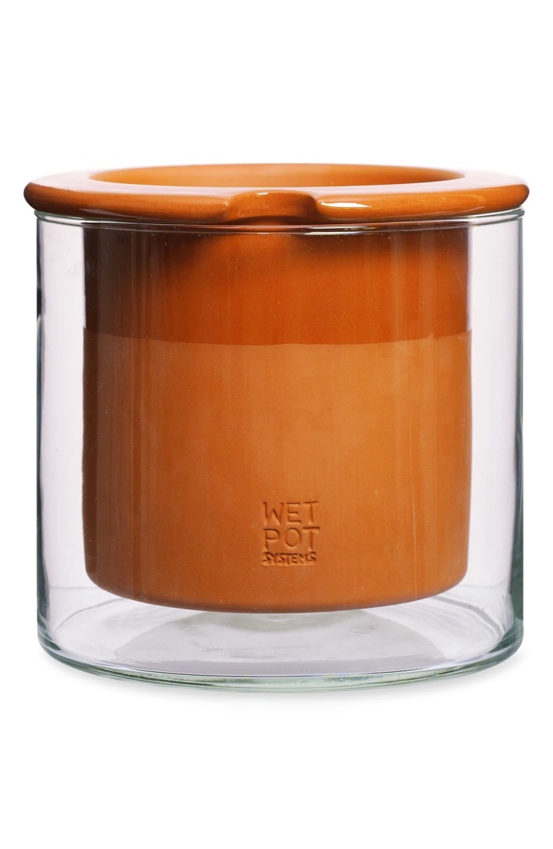 terra cotta pot in glass container