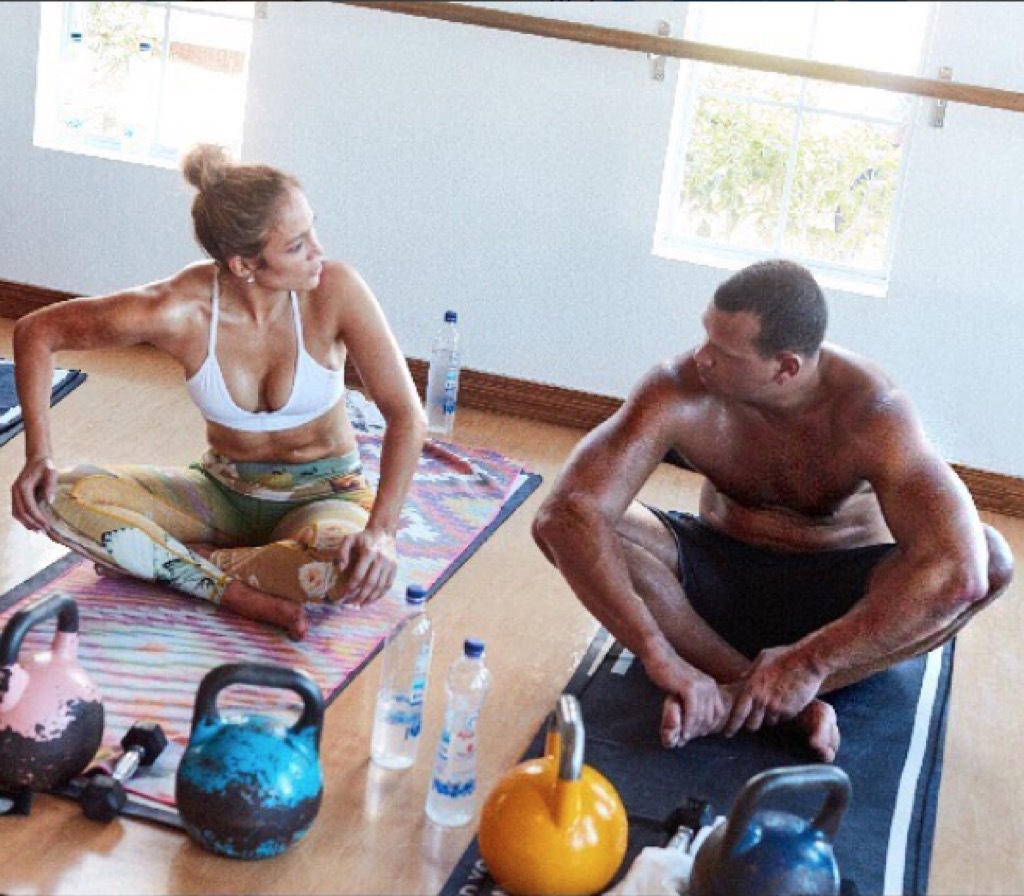 Jennifer Lopez and Alex Rodriguez working out.