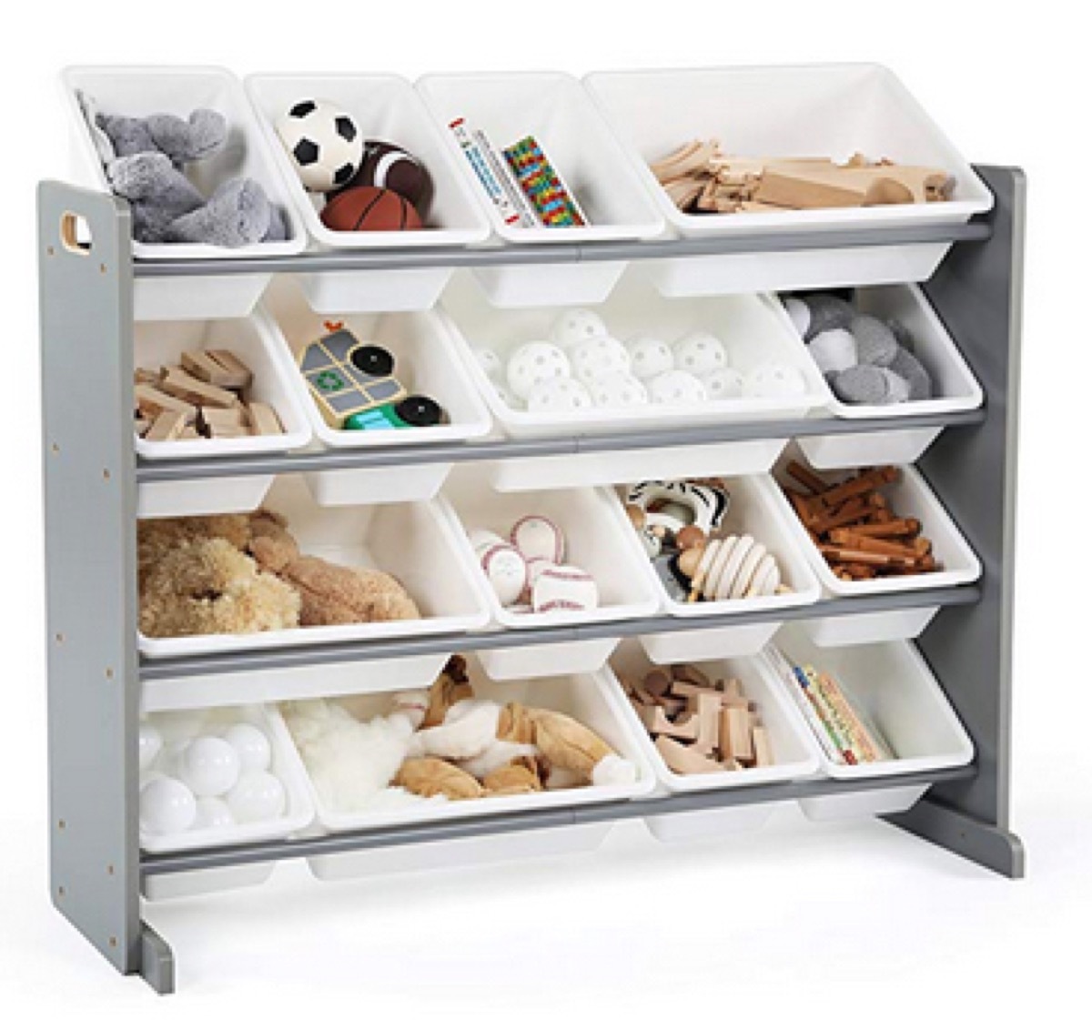 storage rack with white bins