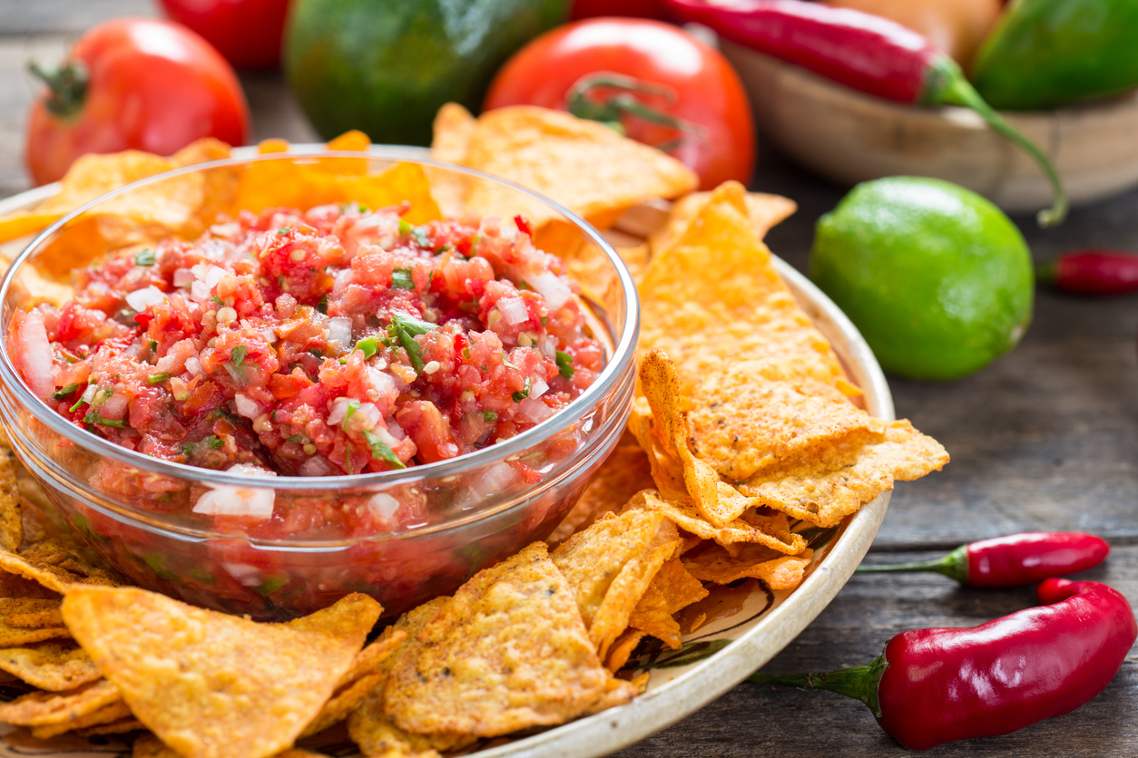 Salsa dip with tortilla chips