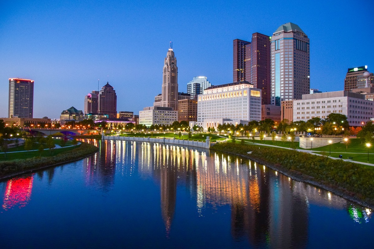 cityscape photo of downtown Columbus, Ohio at night