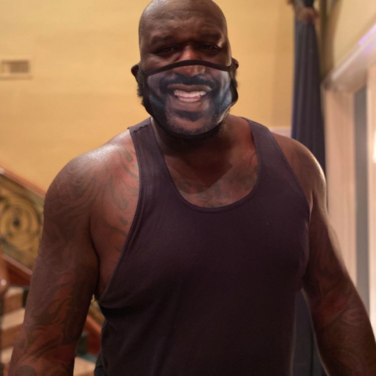 Shaq in printed mask