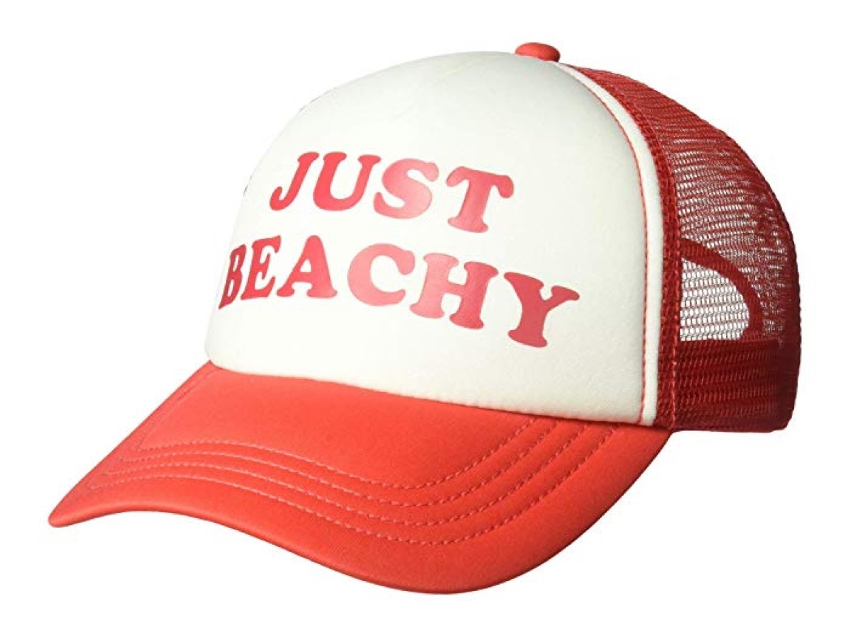 red and white cap with 