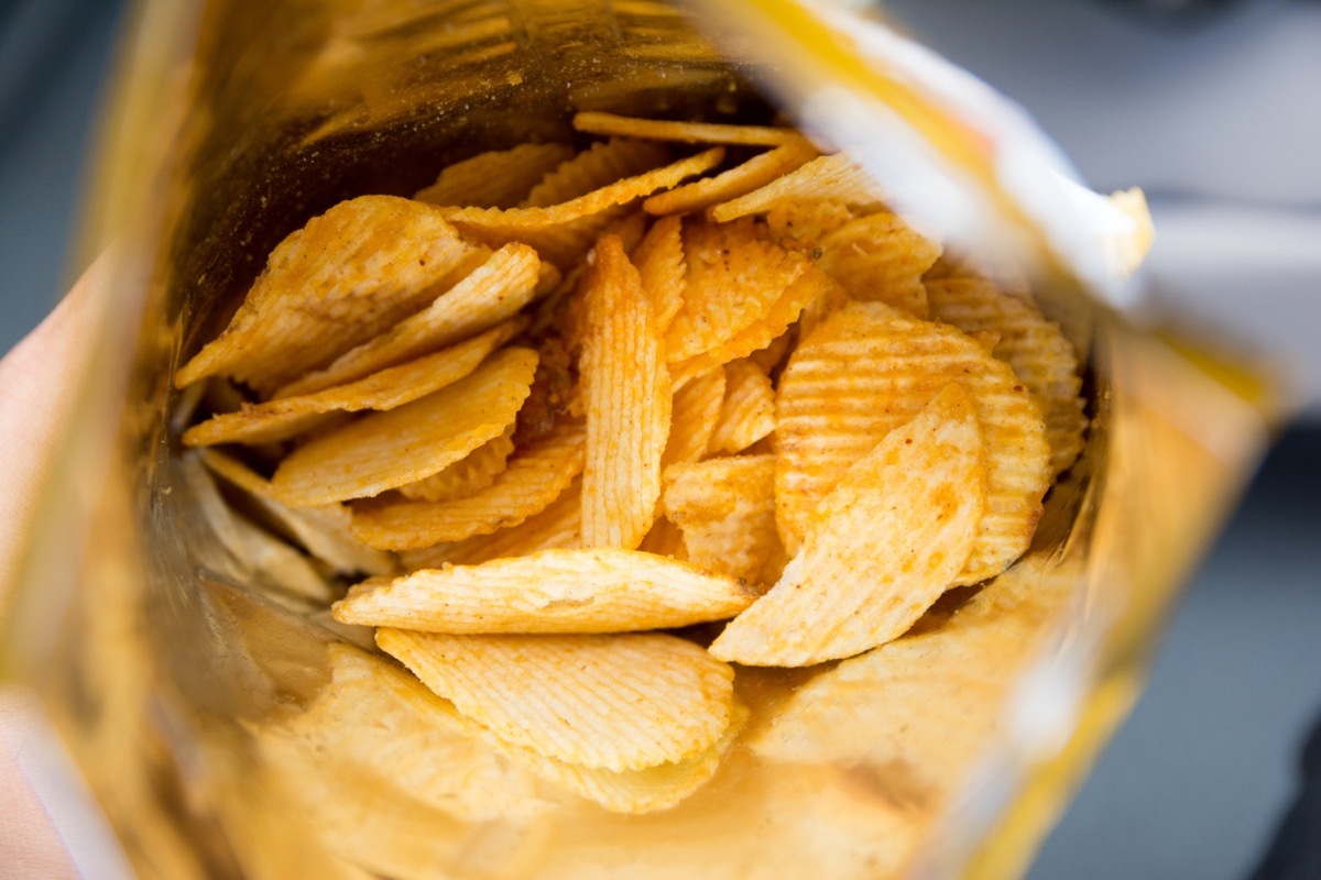 open ruffle potato chip bag