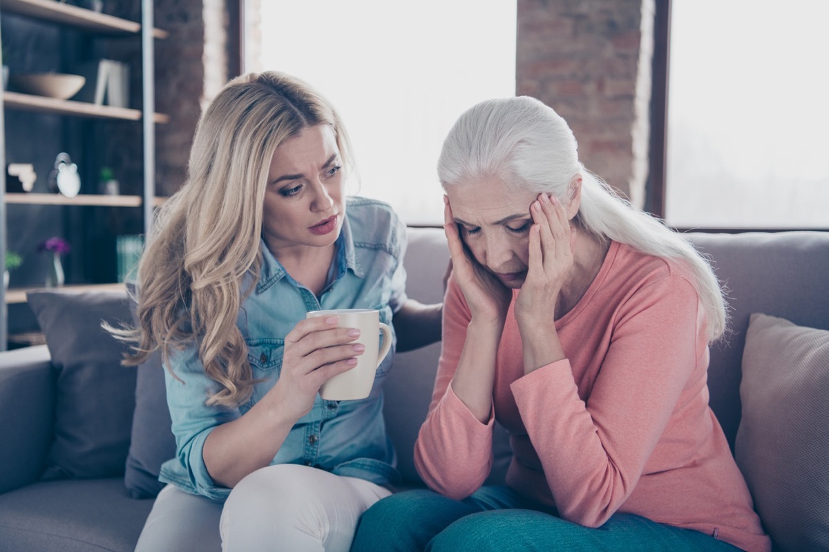 adult woman and mother on couch