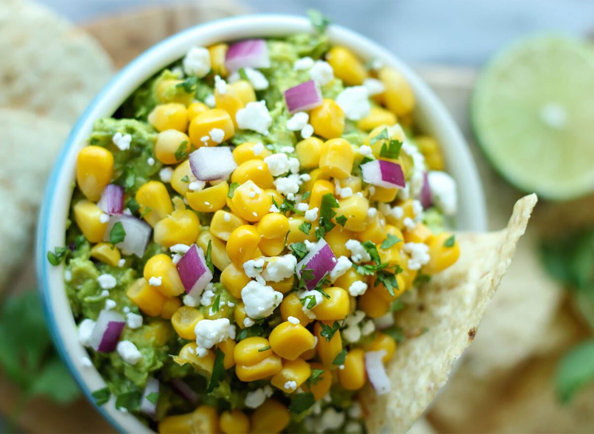 sweet corn grilled guacamole in bown