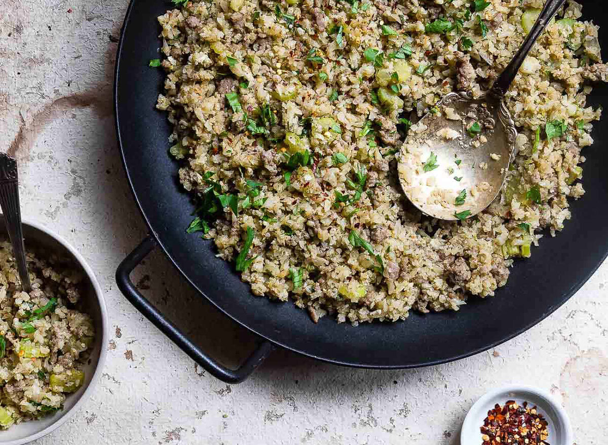 riced cauliflower pork