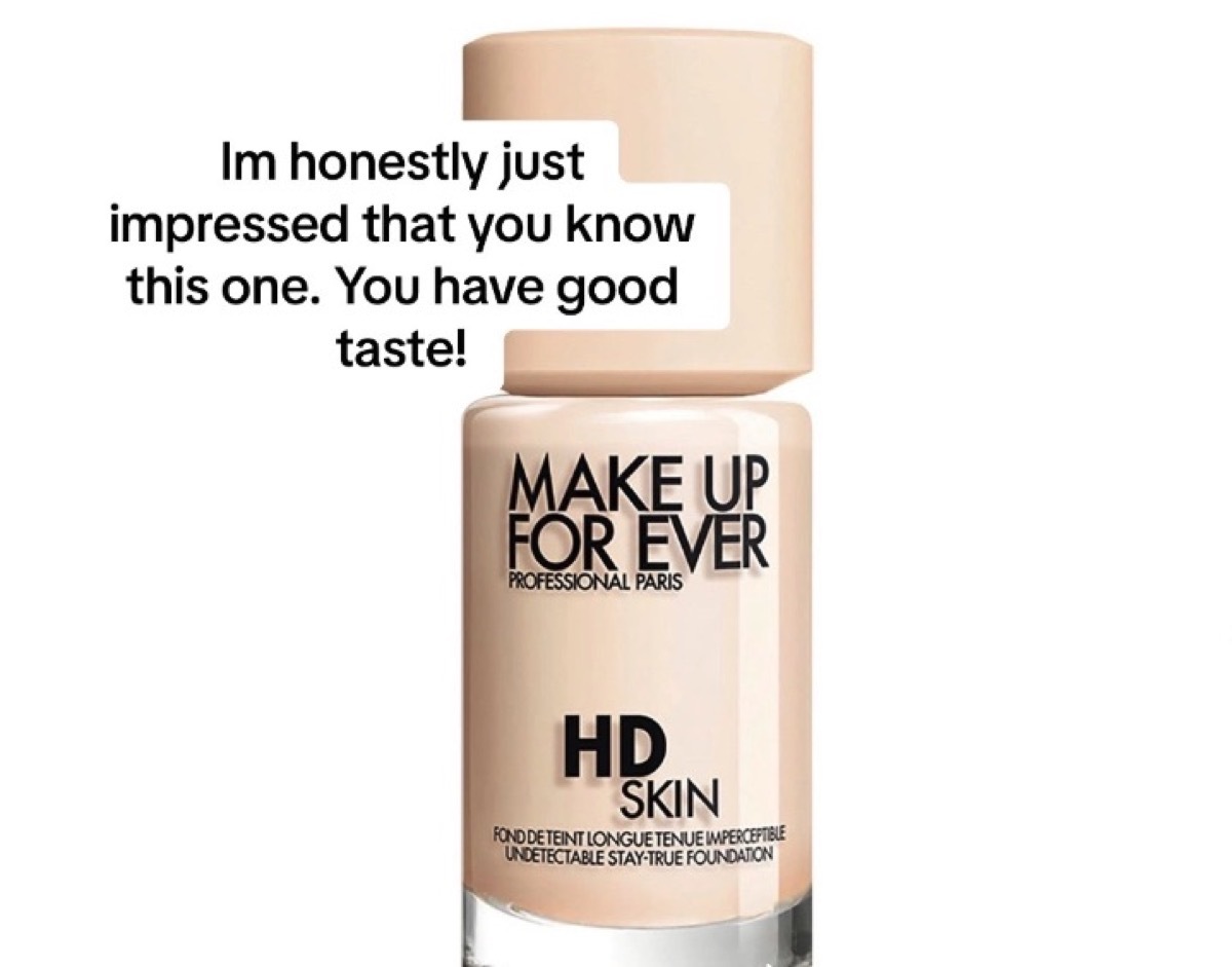 A still of a bottle of Make Up Forever HD Skin Foundation with a caption that says 