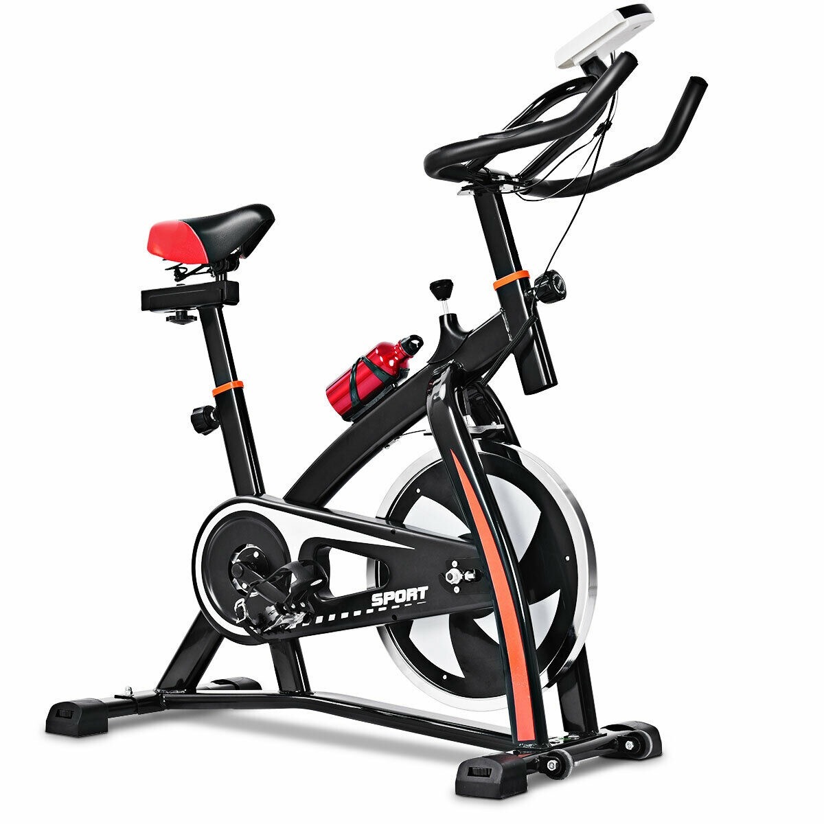 Black and red stationary exercise bike 