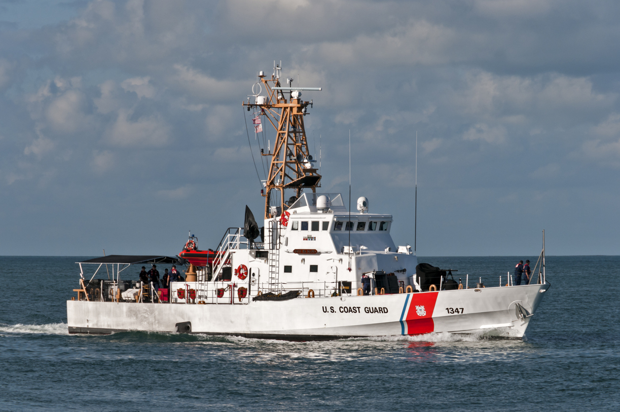 A Coast Guard ship patrolling the ocean