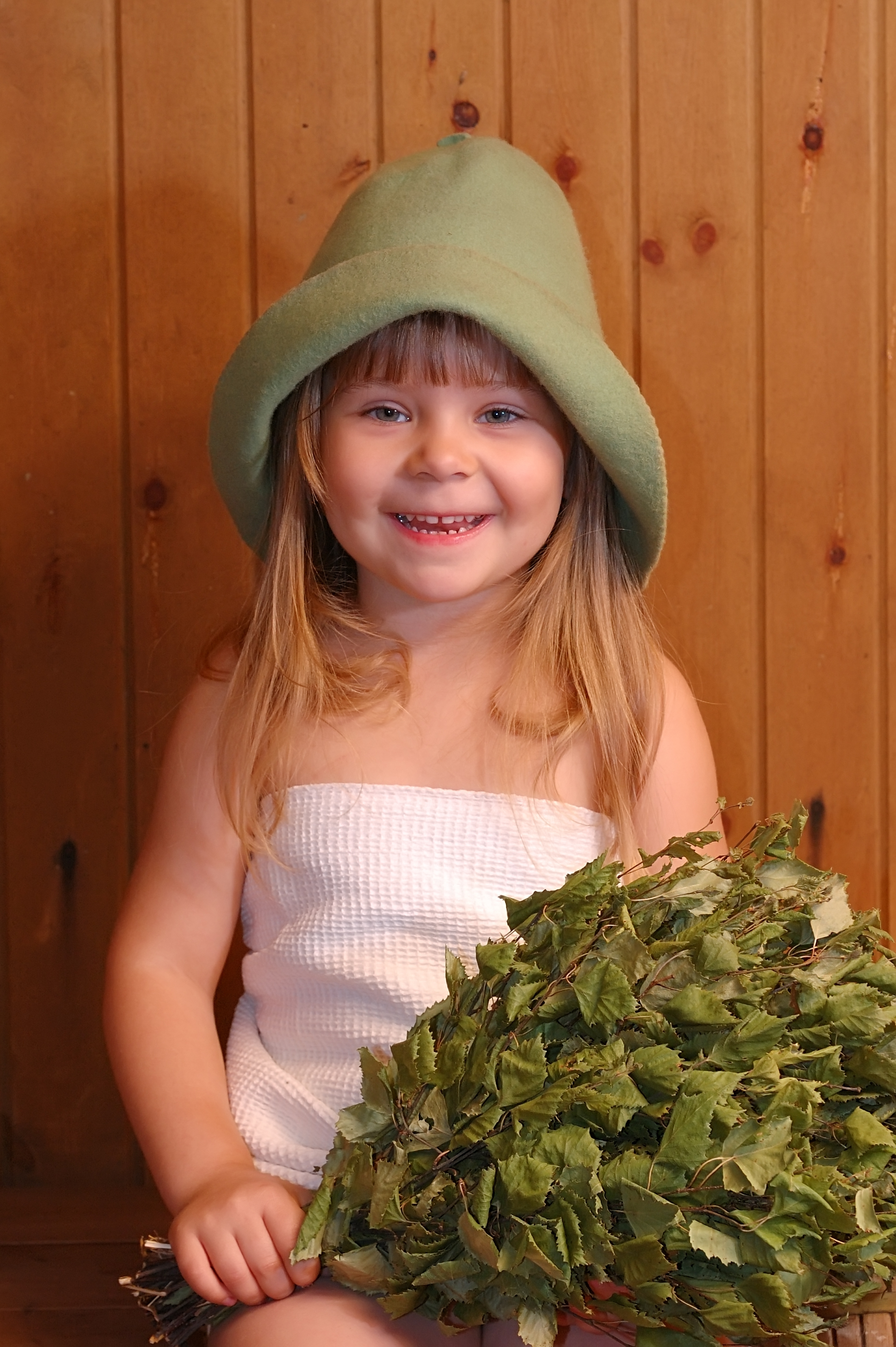 little girl in sauna