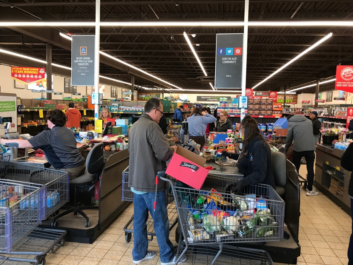 People in the Checkout Line at Aldi