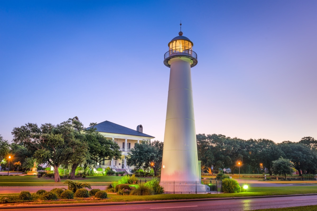 light house in biloxi, mississippi, dusk