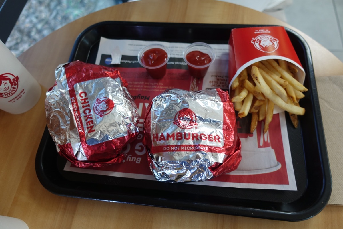 Ft. Pierce, Florida/United States - 03/22/2019: Wendy's fast food Chicken Sandwich, Hamburger Sandwich, French F