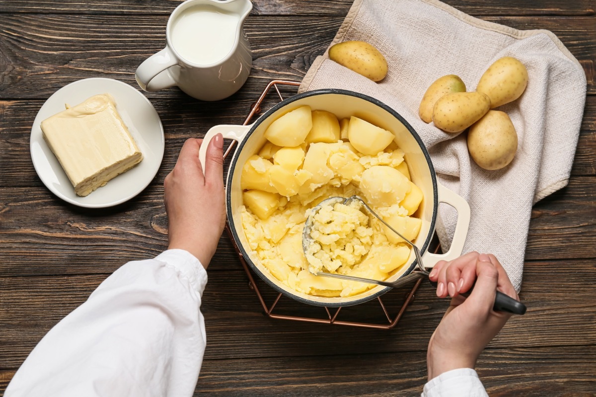 mashing potatoes in bown