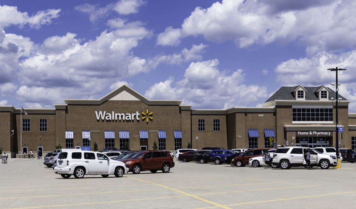 People in the parking lot of a Walmart superstore in Auburn Hills, Michigan.