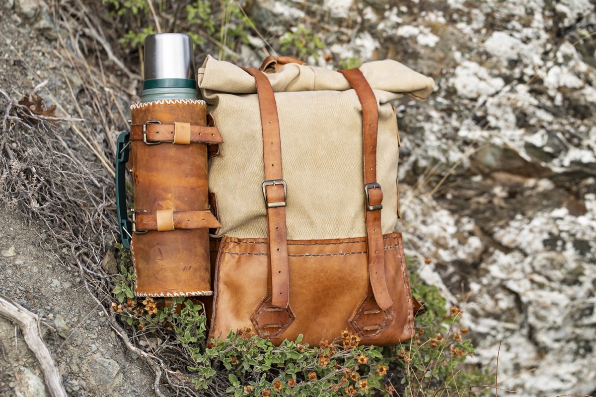 handmade canvas leather bags and thermos