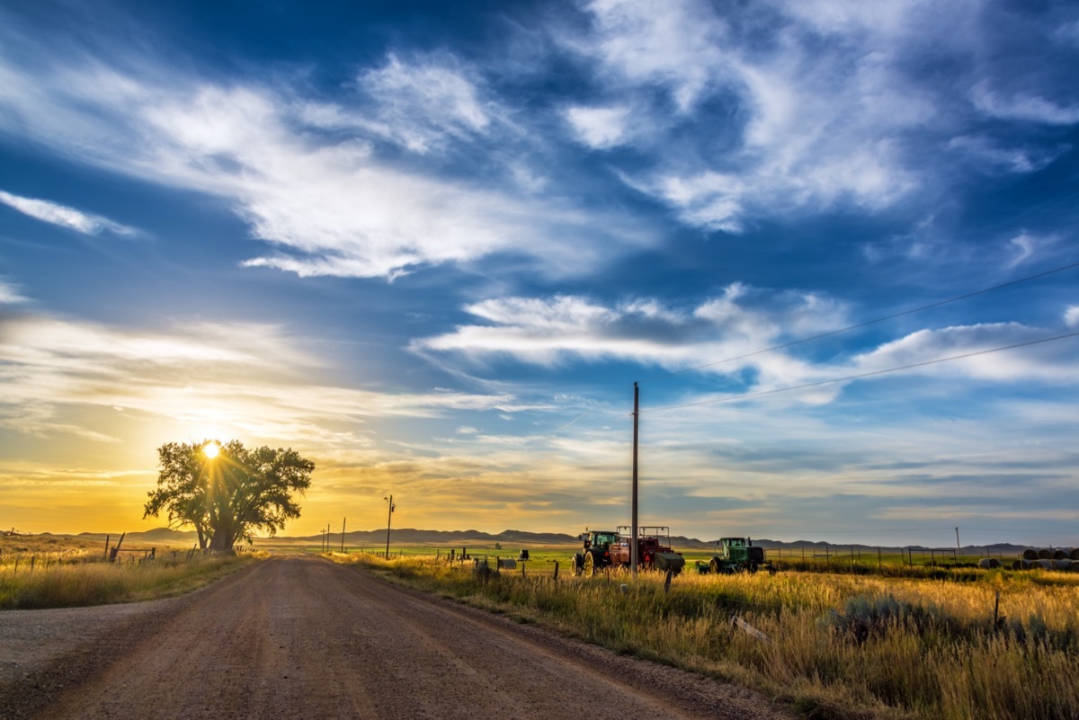 sunset in the rural town of buffalo wyoming