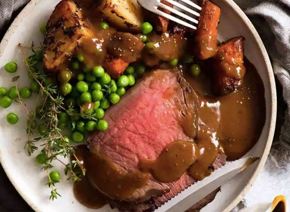 marinated roast beef with peas