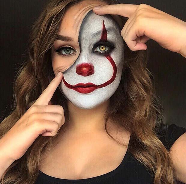 Creepy clown  |  11 Creepy and Cool Halloween Makeup Ideas to Try This Year |  HerBeauty