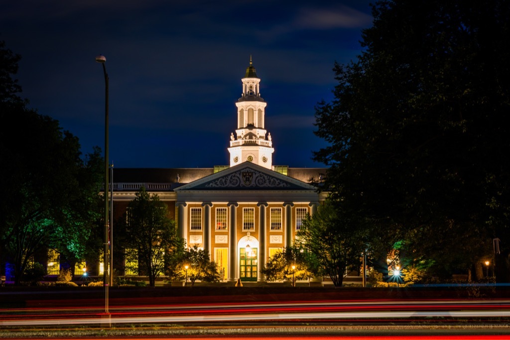 harvard university at night