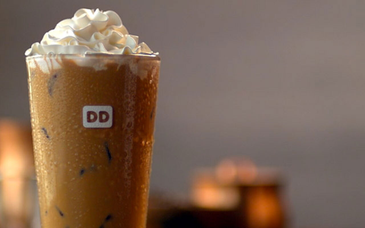 dunkin donuts iced late whipped cream topped