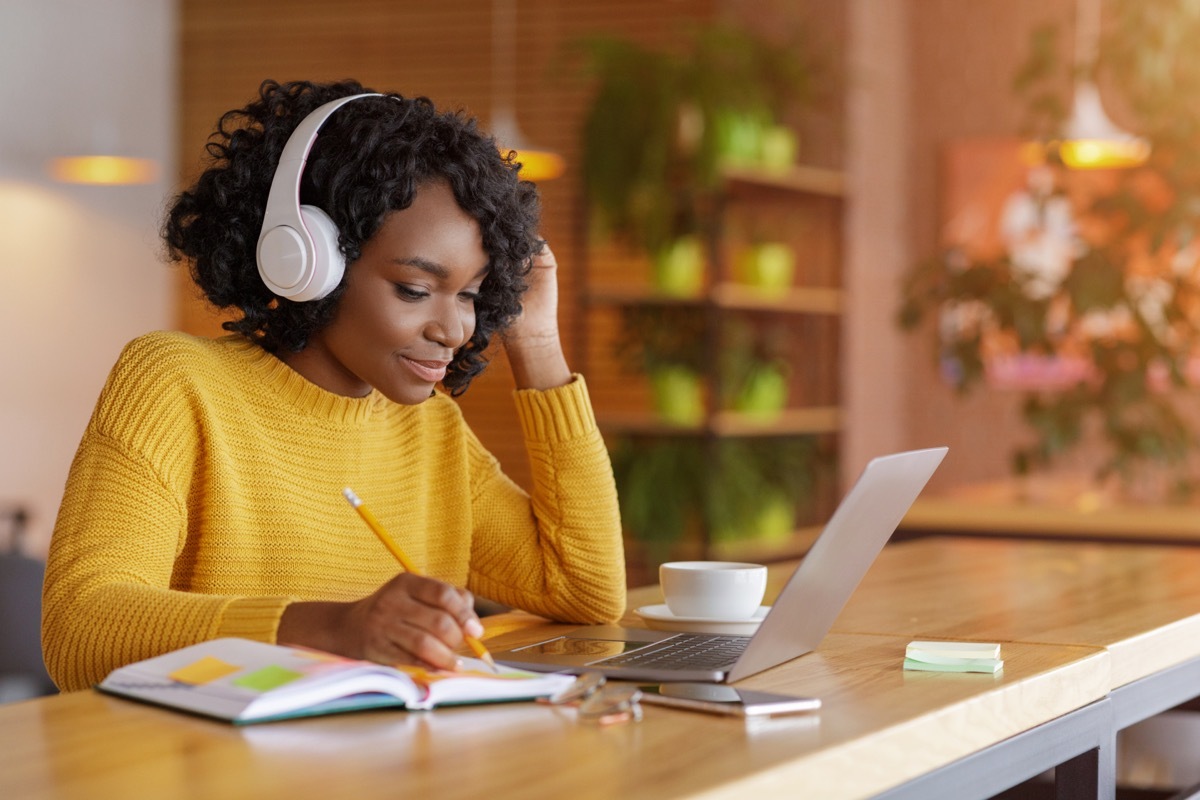 woman taking an online class