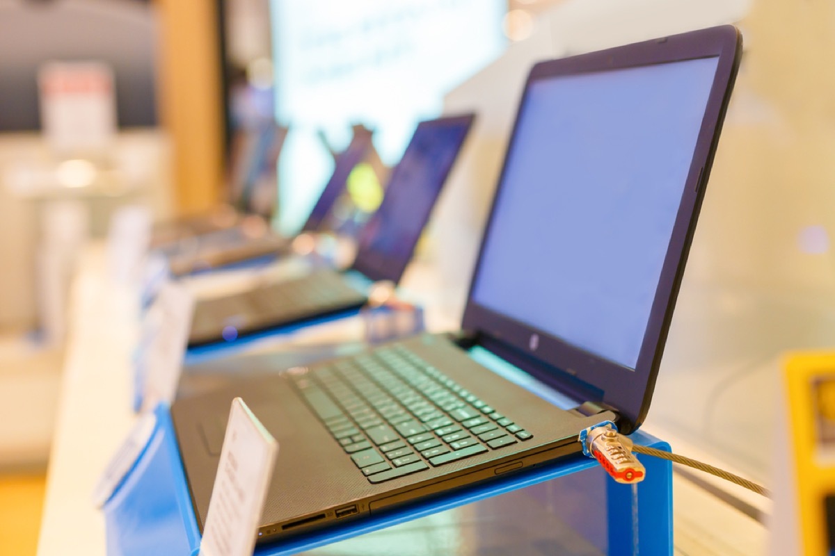 laptop on display at electronics store