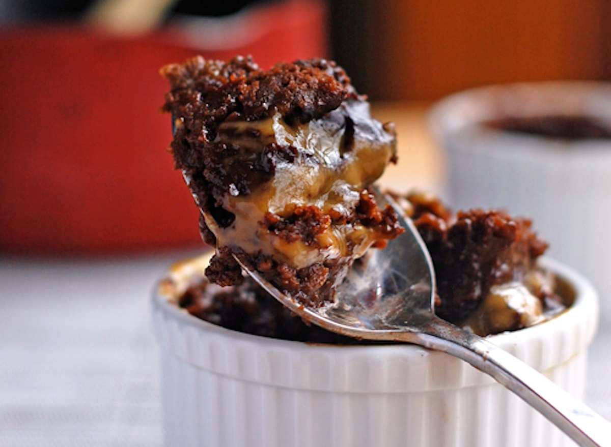 hot fudge cake with peanut butter sauce from slow cooker