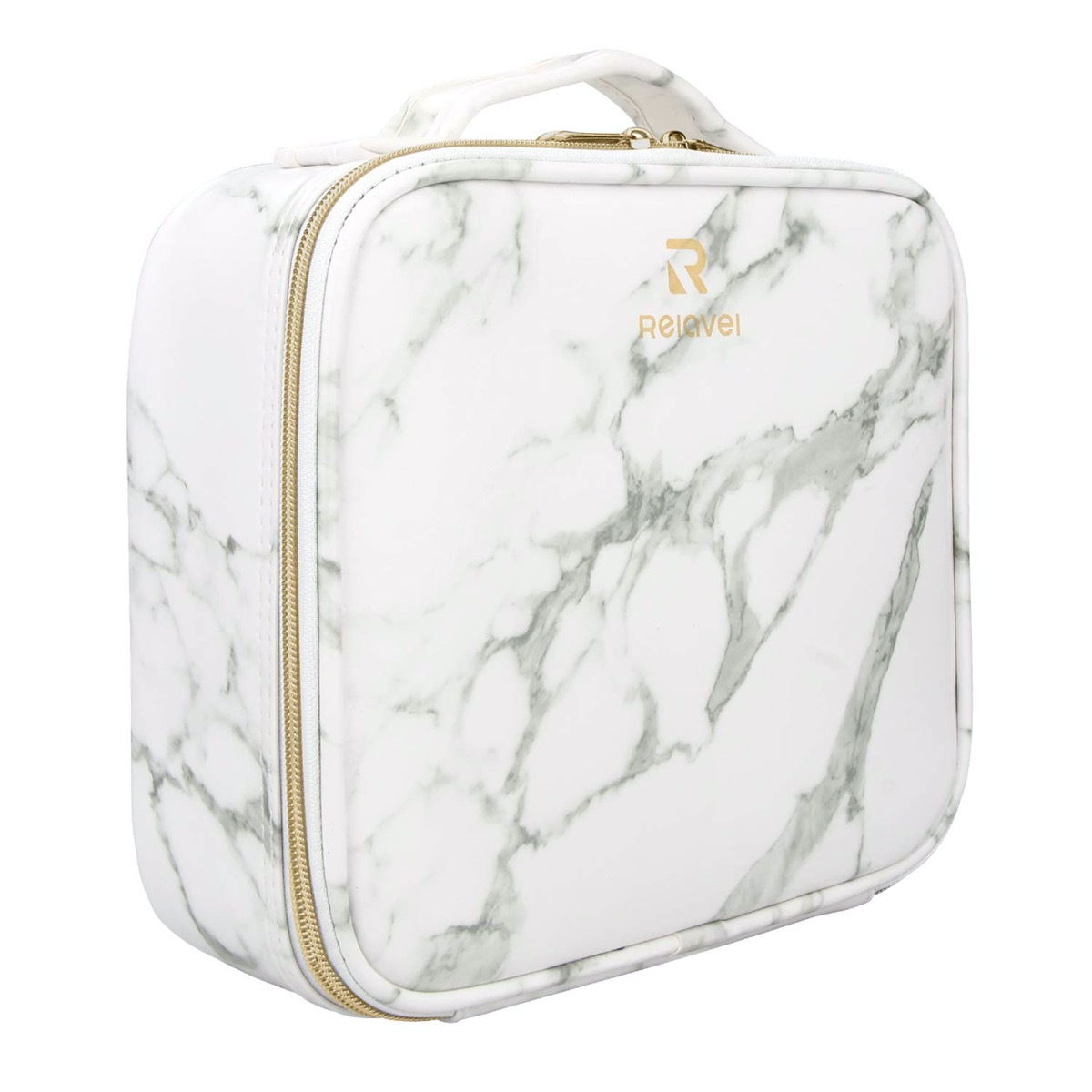 white and gray marble-look makeup case