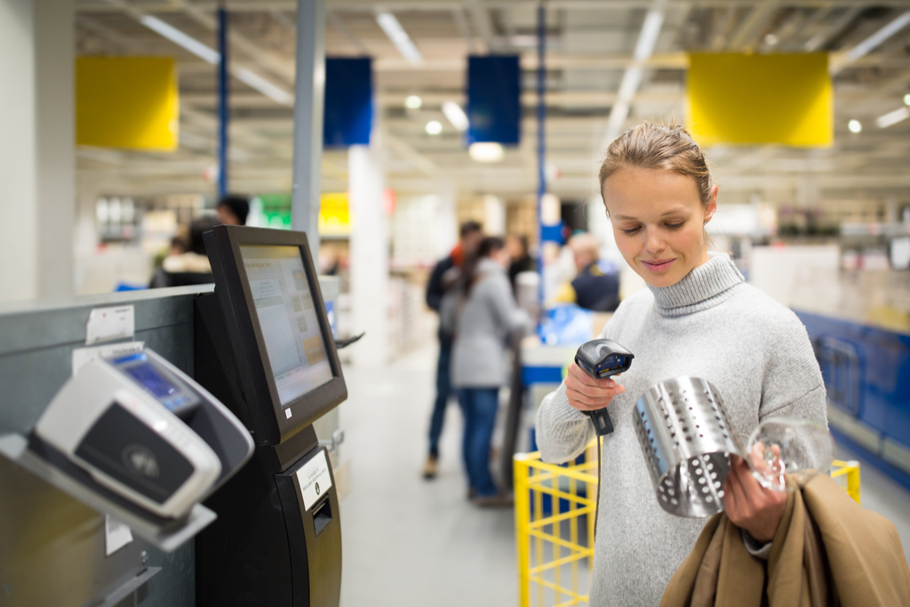 Woman Scanning Barcode at Ikea, relationship white lies