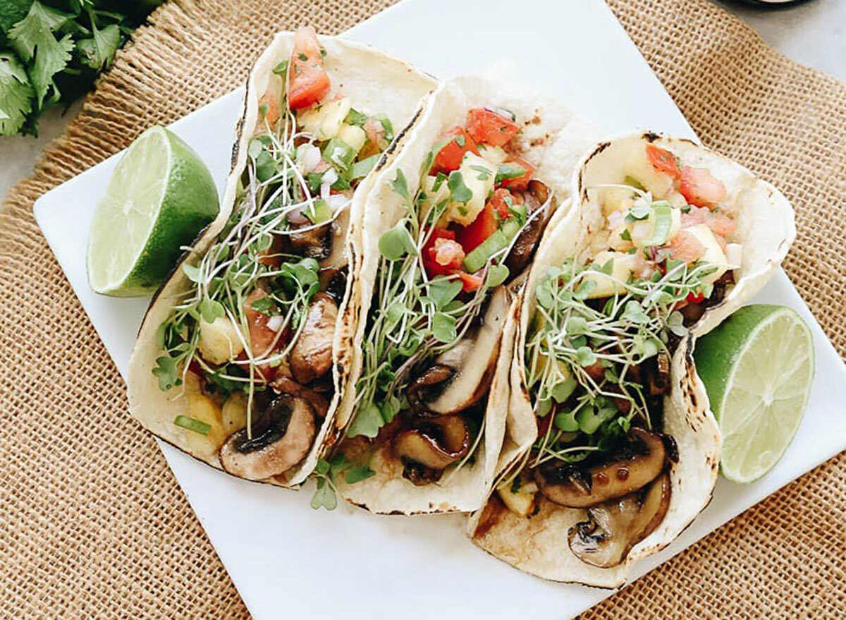 mushroom teriyaki tacos on plate