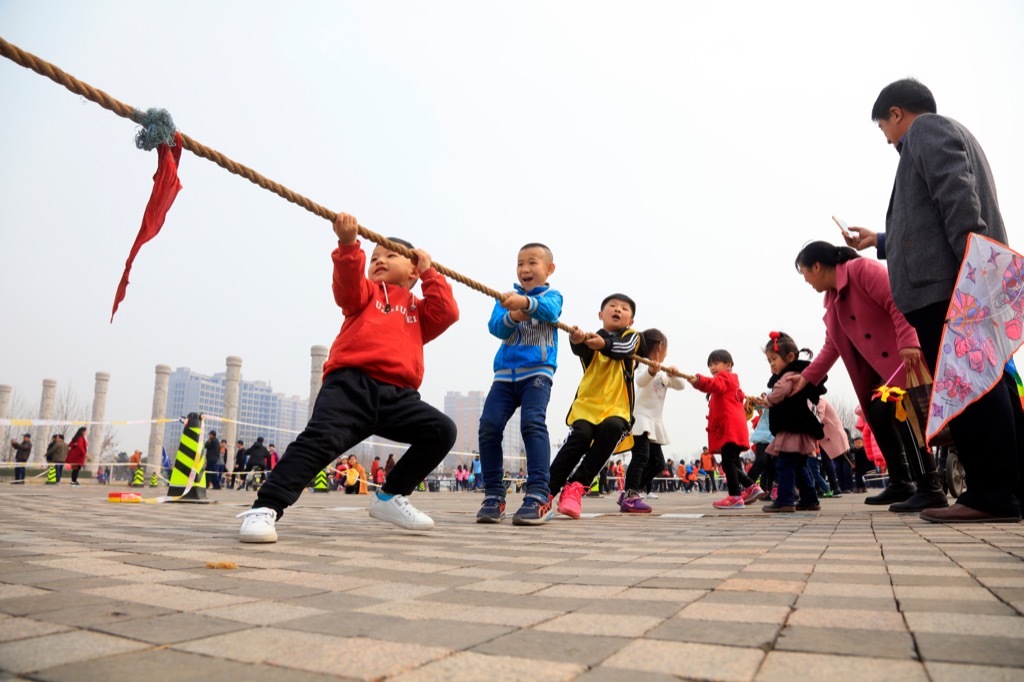 Kids playing tug of war