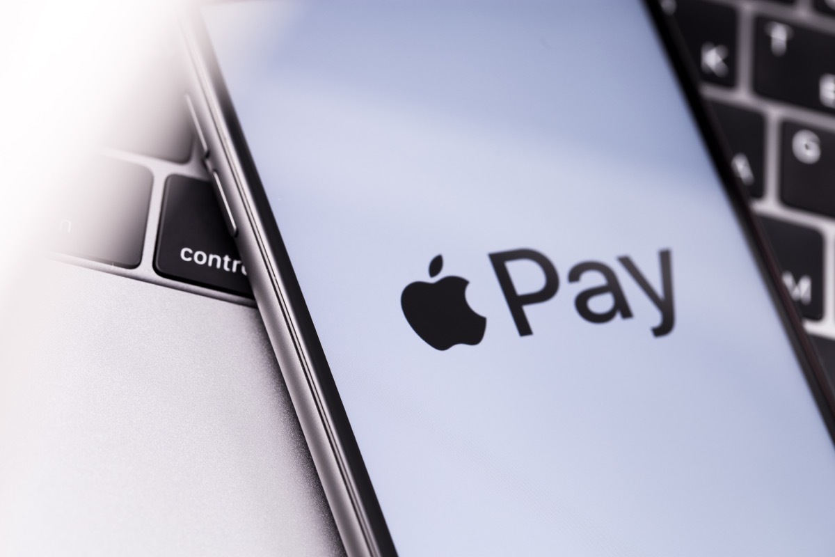 Apple iPhone with Apple Pay logo on the screen. Russia - October 04, 2018