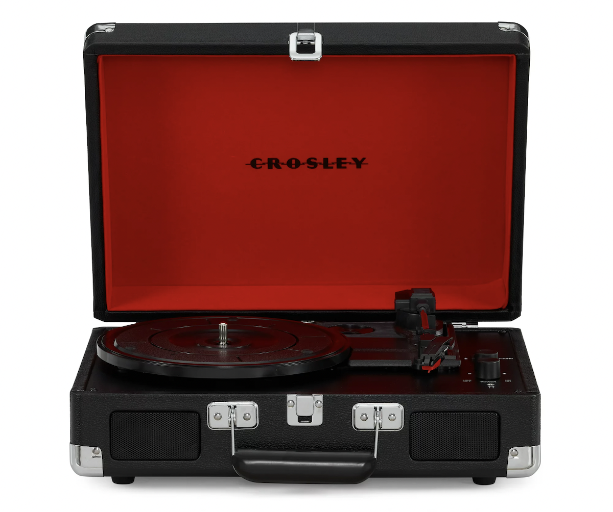 Product shot of a Crosley record player from Walmart