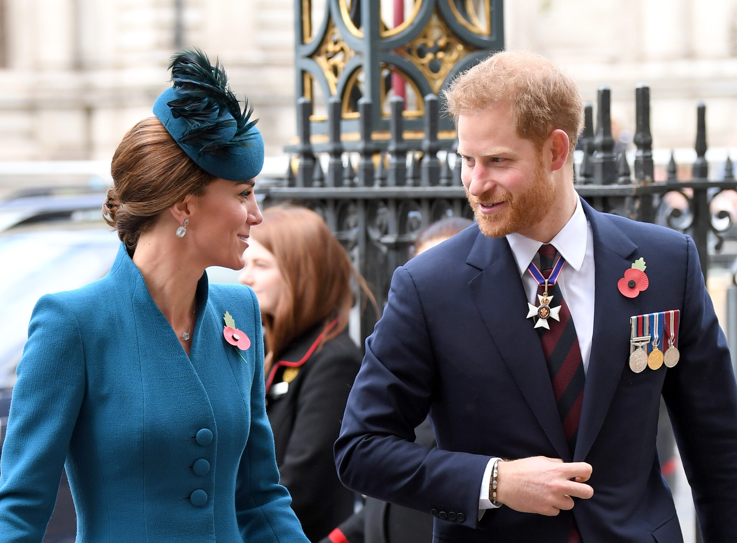 Catherine, Duchess of Cambridge and Prince Harry, Duke of Sussex attend the ANZAC Day Service of Commemoration and Thanksgiving at Westminster Abbey on April 25, 2019 in London, United Kingdom.