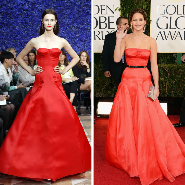 Jennifer Lawrence – Christian Dior | Who Wore It Best: 12 Dresses Celebs Took Right Off The Catwalk | Her Beauty